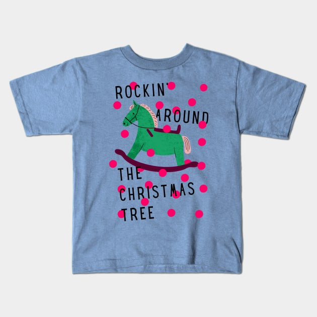 Rocking Around the Christmas Tree with Pink Dots Kids T-Shirt by 45 Creative Club